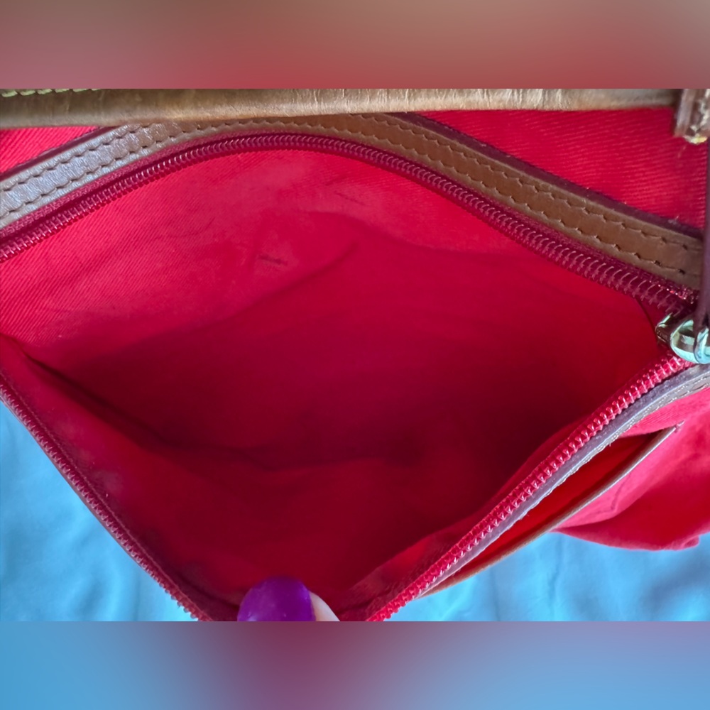 Dooney & Bourke Brown Patent Leather Venus Lee Tote Suede Bottom Red Interior - Picture 11 of 16